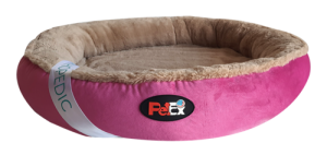 מיטה אורטופדית עגולה לכלב בצבע ורוד בגודל 80 ס”מ