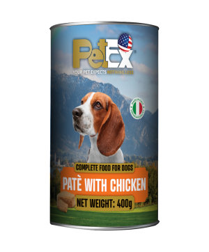 פטקס שימורי מזון מלא לכלבים עם בשר עוף במרקם פטה 400 גרם