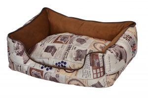 פטקס מיטה מאויירת לכלב (דגם Vintage) צבע חום במידה 60x50x20 ס”מ